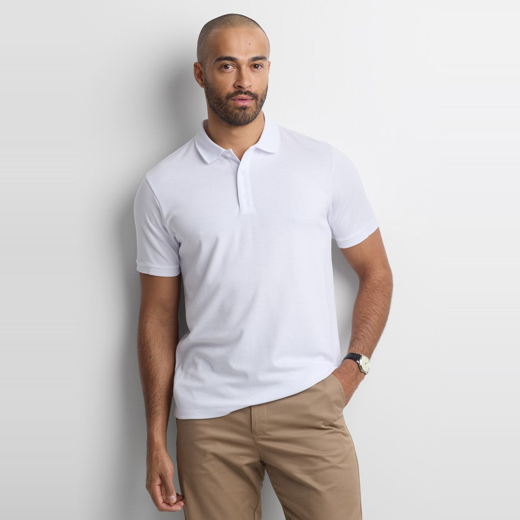 Biz Focus Mens Short Sleeve Polo P313MS in White/White, worn by model
