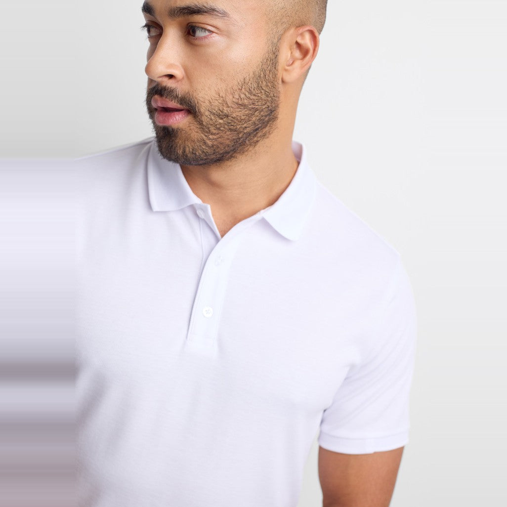 Biz Focus Mens Short Sleeve Polo P313MS in White/White, worn by model, view 3