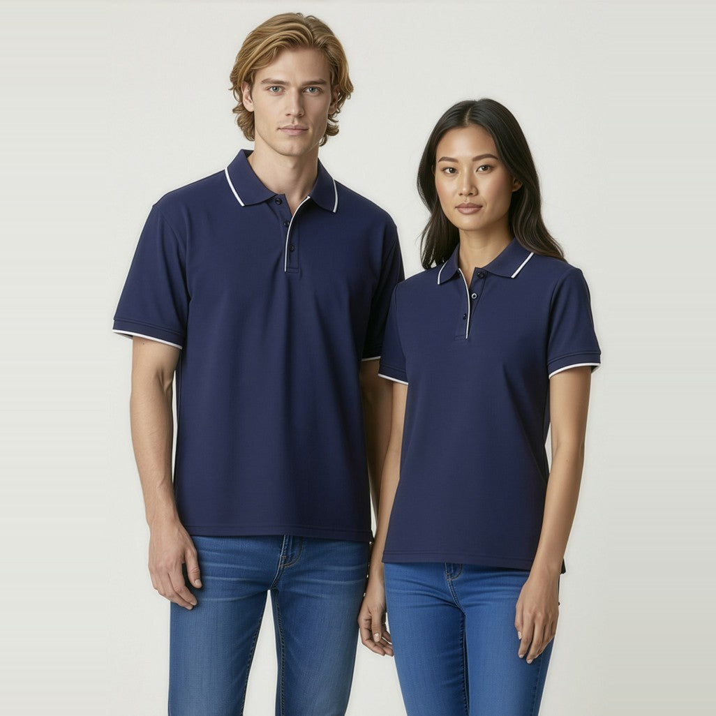 Biz Elite Mens Short Sleeve Polo P3200 in Navy/White, worn by model