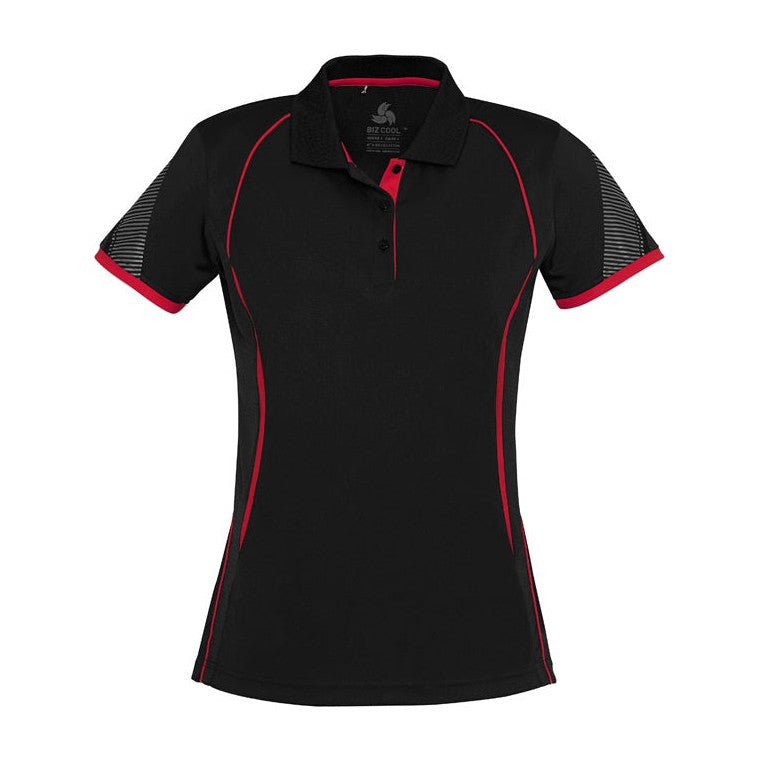 Biz Womens Razor Polo P405LS in Black/Red