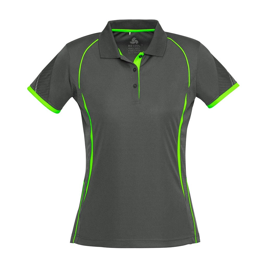 Biz Womens Razor Polo P405LS in Grey/Fluoro Lime