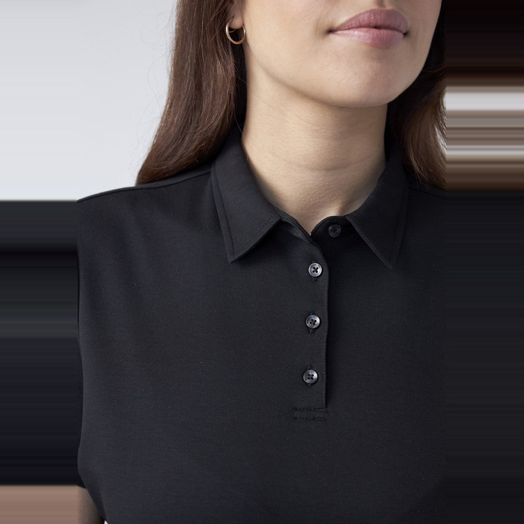 Biz Lotus Womens Short Sleeve Polo P515LS in Black, worn by model, view 3