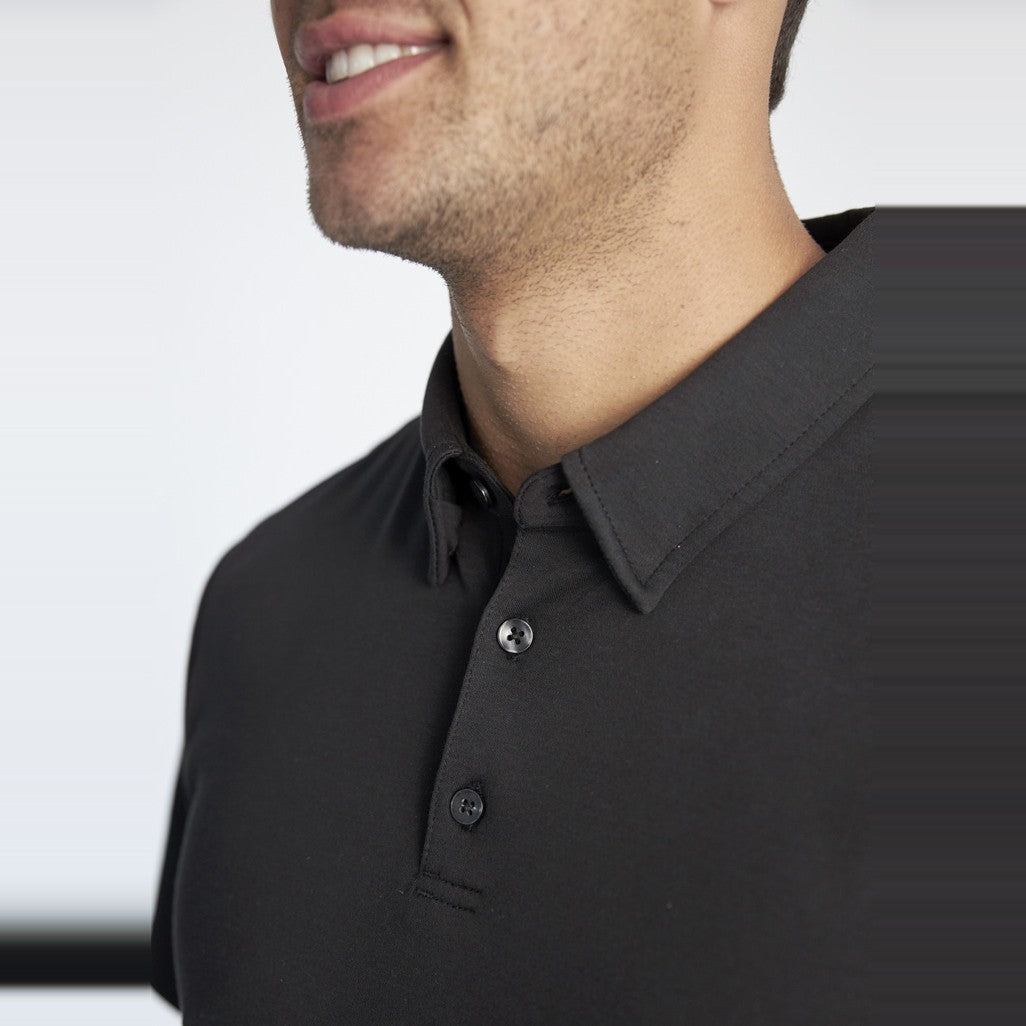 Biz Lotus Mens Short Sleeve Polo P515MS in Black, worn by model, view 3