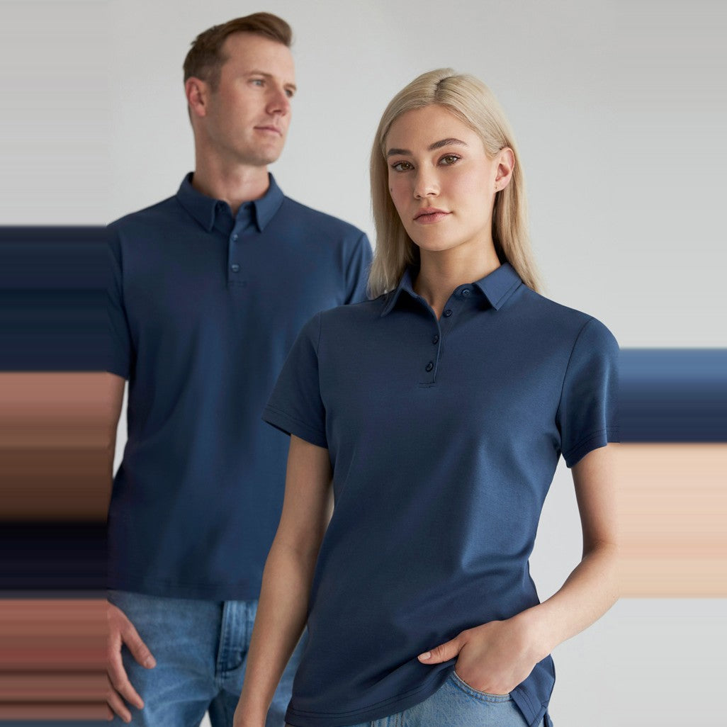 Biz Lotus Mens Short Sleeve Polo P515MS in Mineral Blue, worn by model