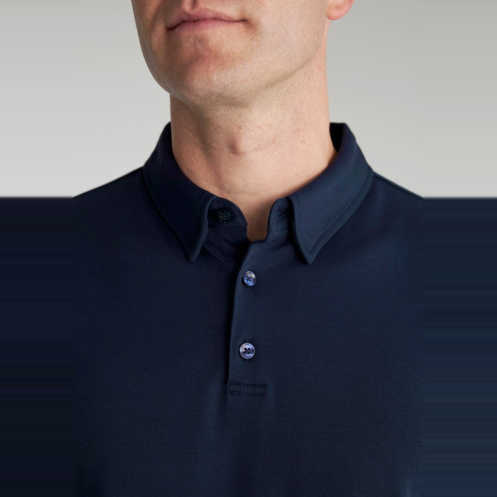 Biz Lotus Mens Short Sleeve Polo P515MS in Navy, worn by model, view 2