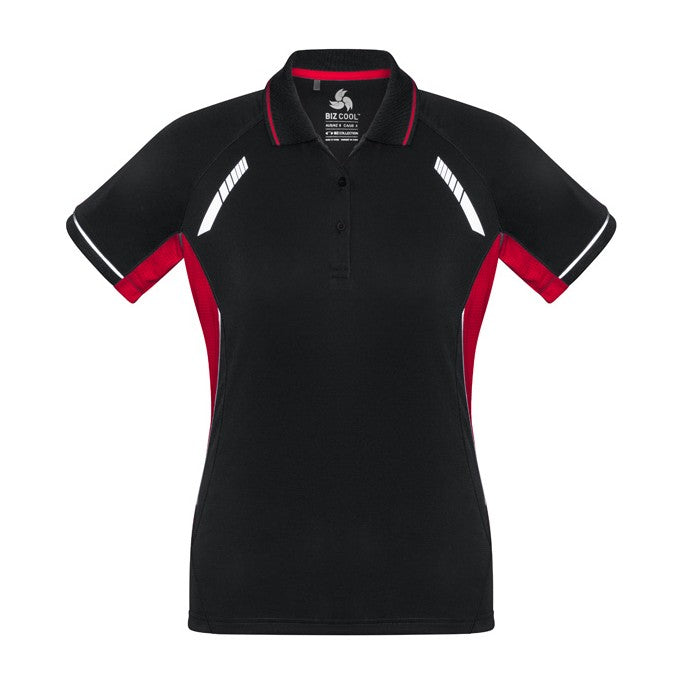 Biz Renegade Womens Short Sleeve Polo P700LS in Black/Red/Silver