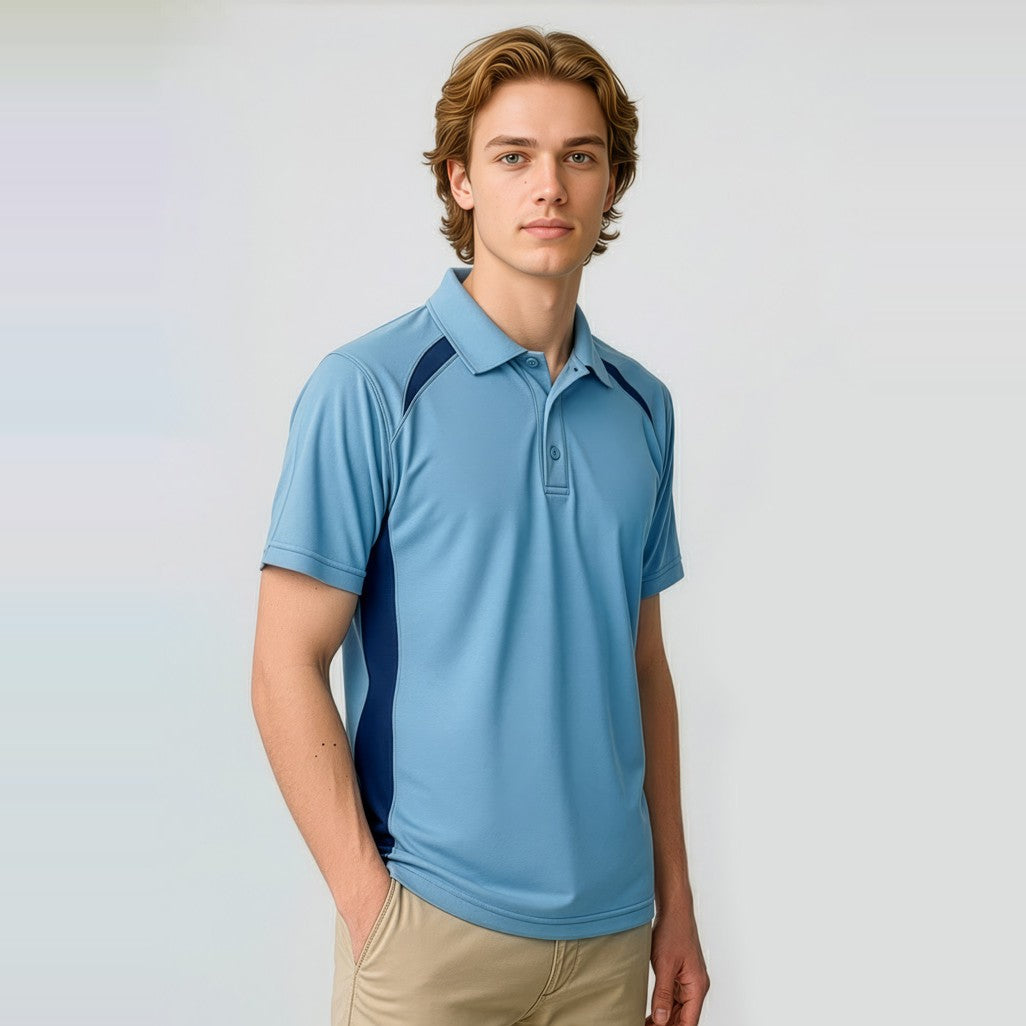 Biz Splice Mens Short Sleeve Polo P7700, worn by model