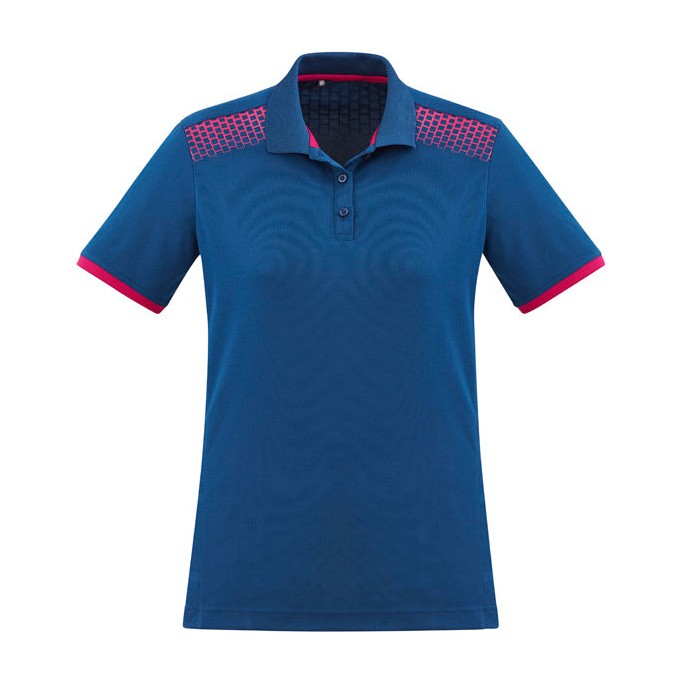 Biz Womens Galaxy Polo P900LS in Steel Blue/Magenta