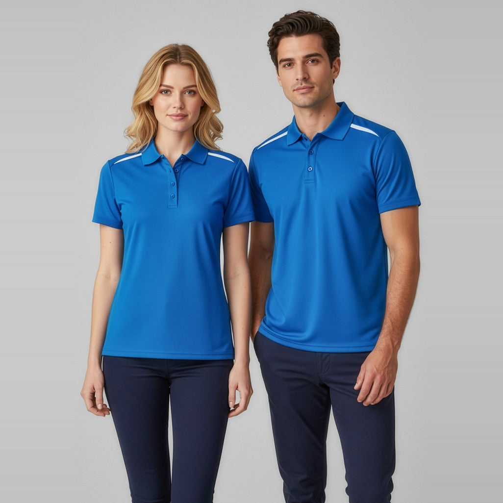 Biz Sonar Womens Short Sleeve Polo P901LS in Royal/White, worn by model, view 2