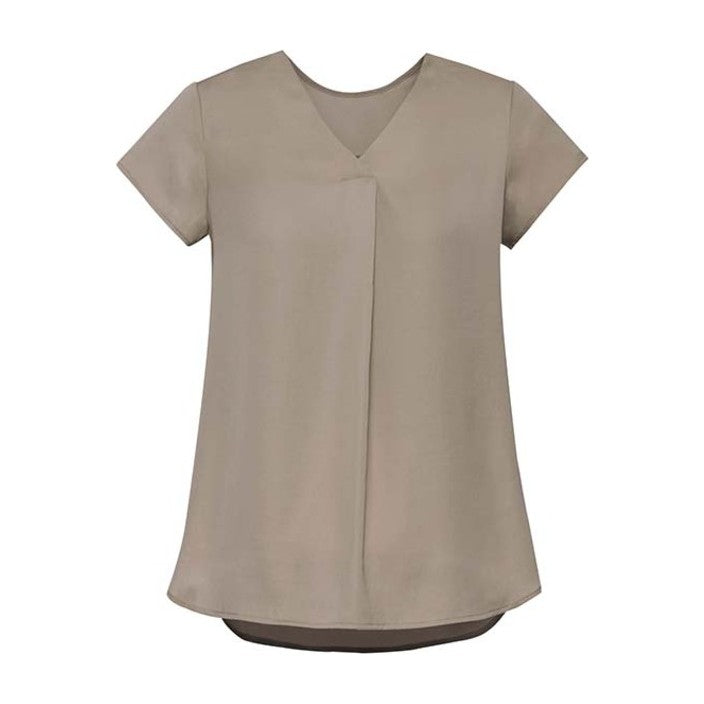 Biz Corporates Kayla Womens V-Neck Pleat Blouse RB967LS, worn by model