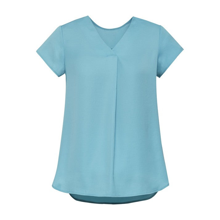Biz Corporates Kayla Womens V-Neck Pleat Blouse RB967LS in Aqua