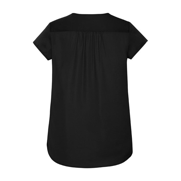 Biz Corporates Kayla Womens V-Neck Pleat Blouse RB967LS in Black, view 2