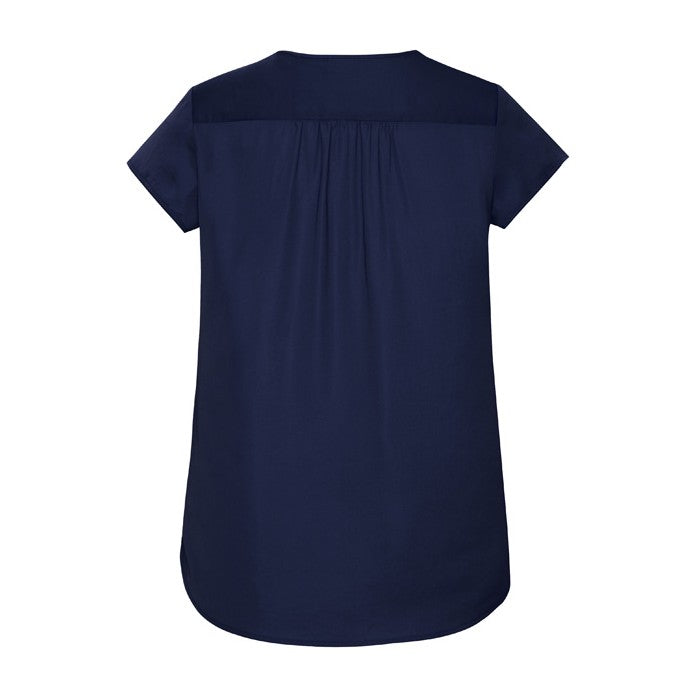 Biz Corporates Kayla Womens V-Neck Pleat Blouse RB967LS in Navy, view 2