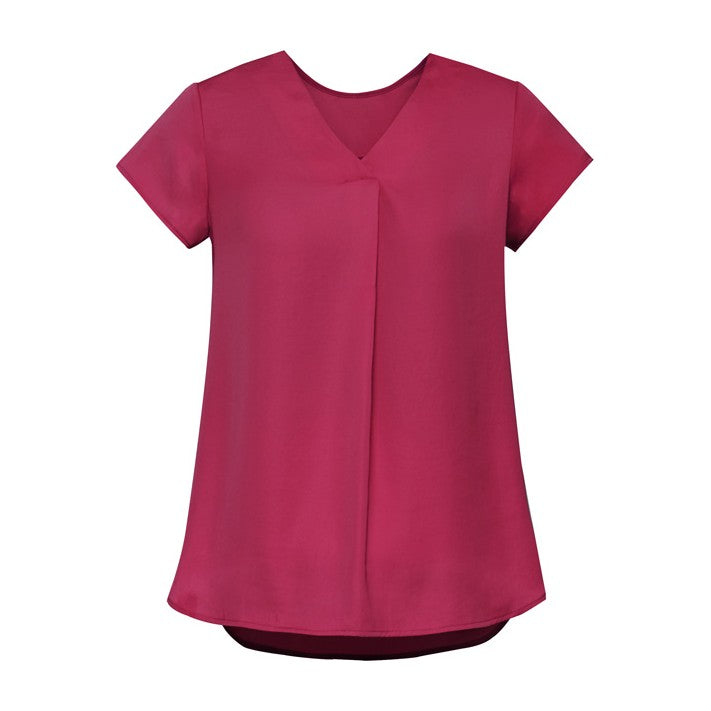 Biz Corporates Kayla Womens V-Neck Pleat Blouse RB967LS in Raspberry