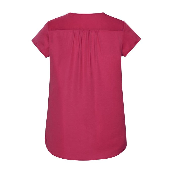 Biz Corporates Kayla Womens V-Neck Pleat Blouse RB967LS in Raspberry, view 2