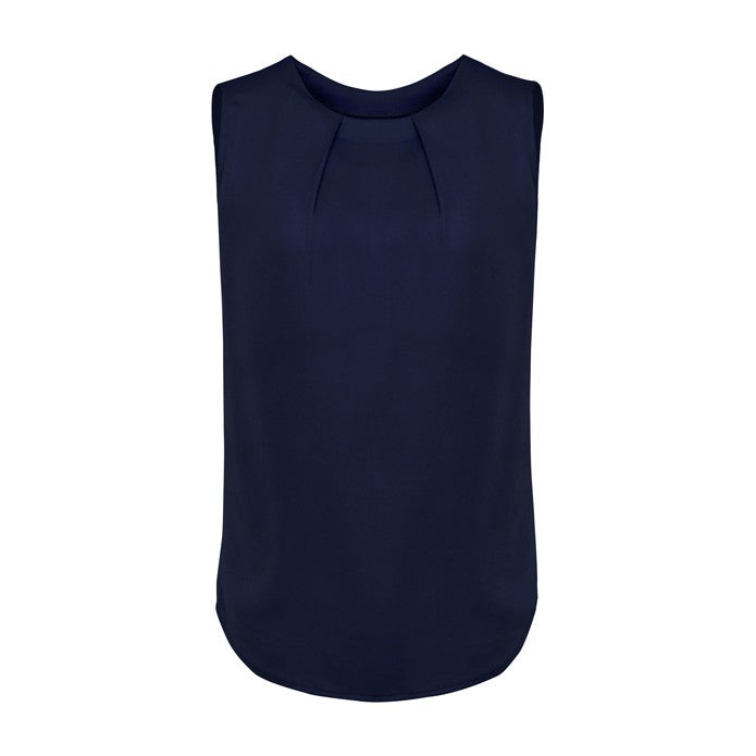 Biz Corporates Estelle Womens Sleeveless Pleat Detail Blouse RB973LN in Navy