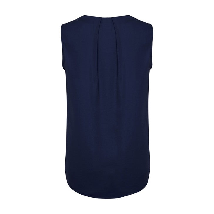 Biz Corporates Estelle Womens Sleeveless Pleat Detail Blouse RB973LN in Navy, view 2