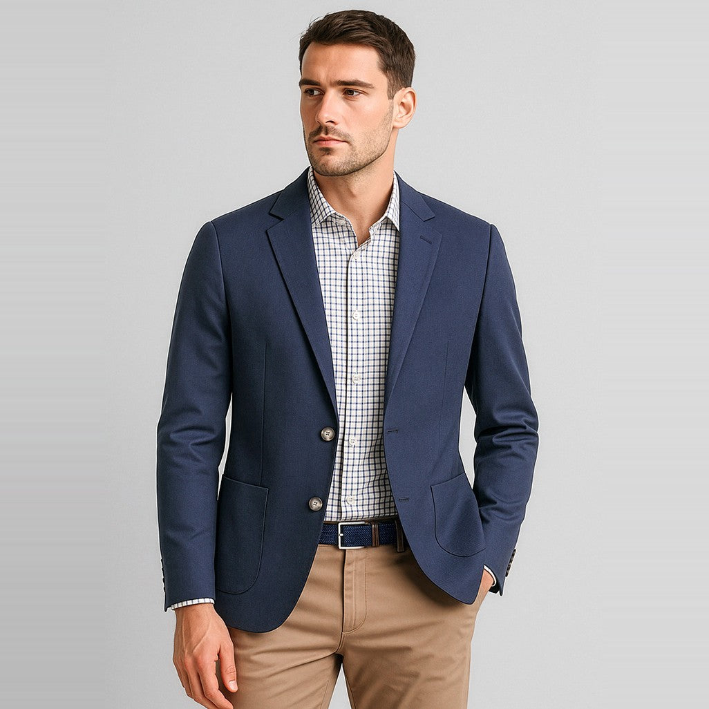 Biz Corporates Arden Mens Blazer RBL068M in Navy, worn by model