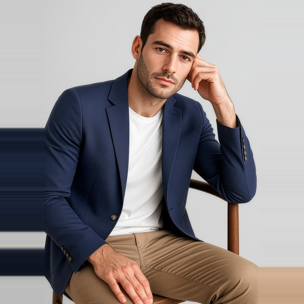 Biz Corporates Arden Mens Blazer RBL068M in Navy, worn by model, view 2