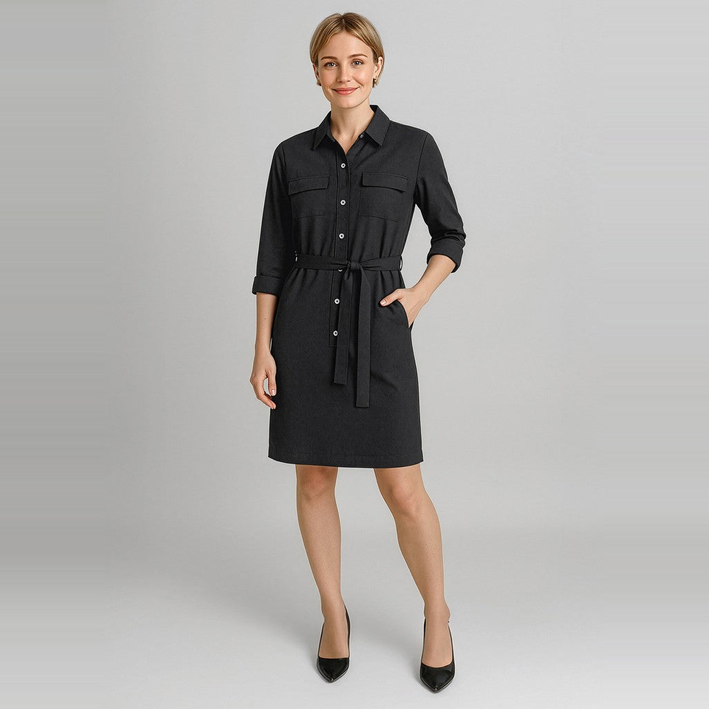 Biz Corporates Chloe Womens Dress RD069L in Black, worn by model, view 2