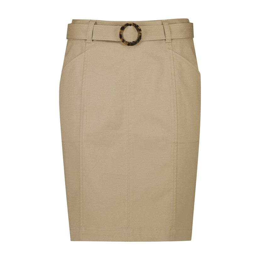 Biz Corporates Traveller Womens Mid Waist Stretch Chino Skirt RGS264L in Desert, view 3