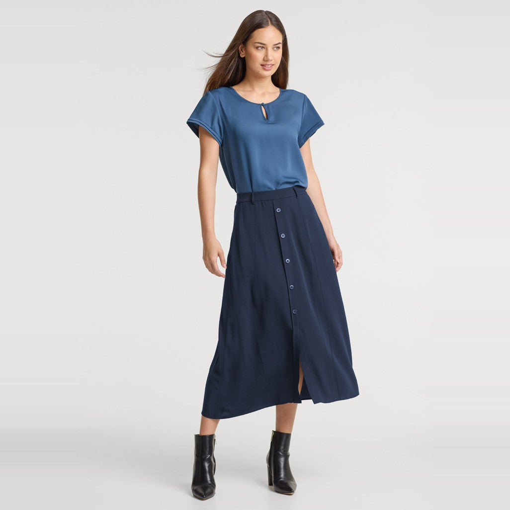 Biz Corporates Sammy Womens Skirt RGS2670L in Navy, worn by model