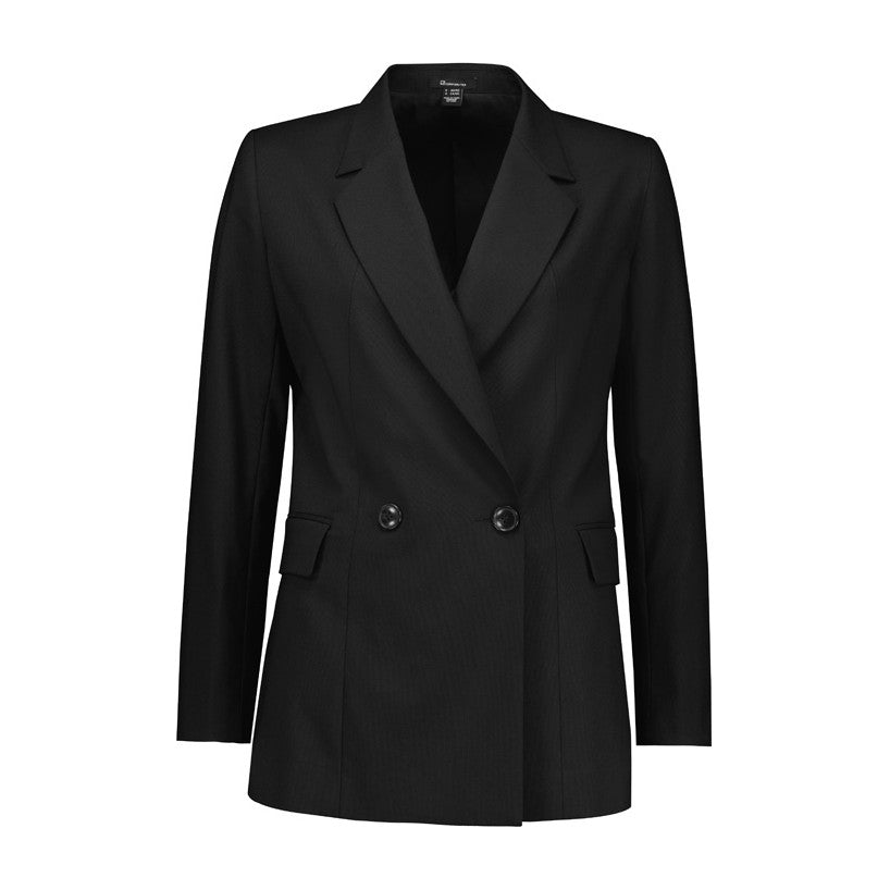 Biz Corporates Renew Womens Double Breasted Longline Jacket RJ400L in Pencil Black