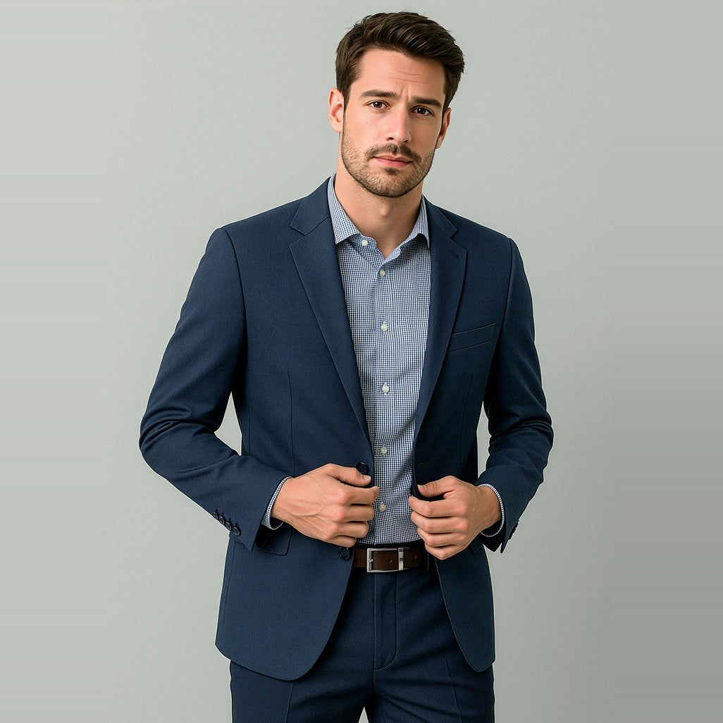 Biz Corporates Renew Mens City Fit Jacket RJ401M in Navy Dusk, worn by model