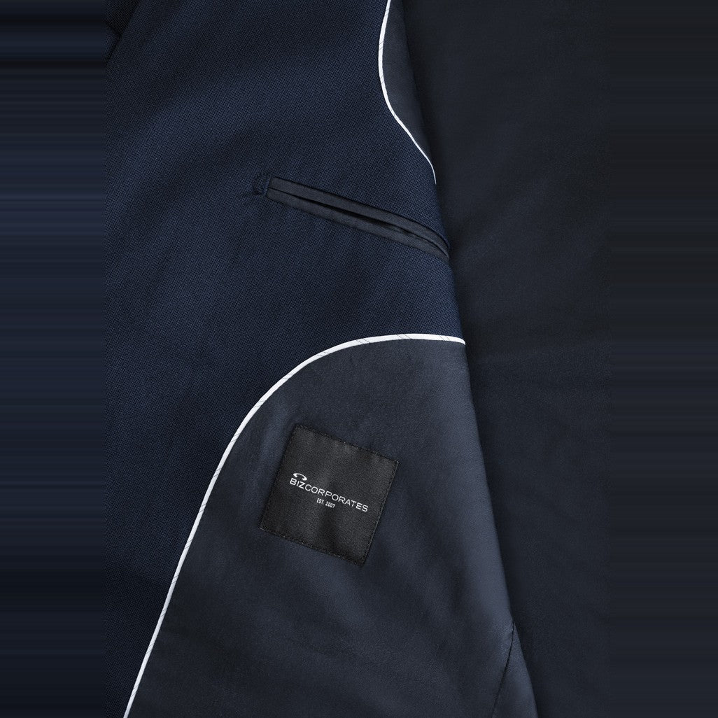 Biz Corporates Renew Mens City Fit Jacket RJ401M in Navy Dusk, worn by model, view 4