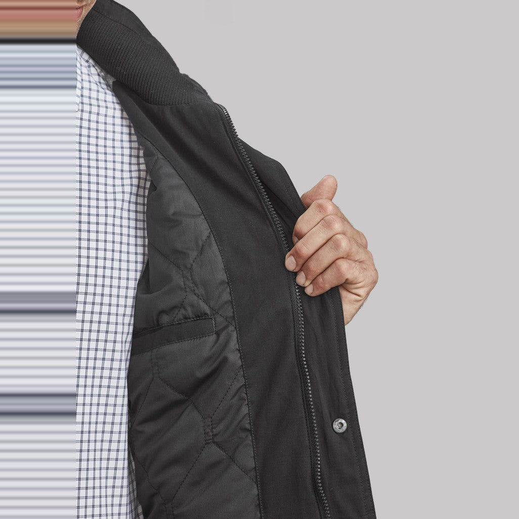 Biz Corporates Melbourne Mens Comfort Jacket RJK265M in Black, worn by model, view 2