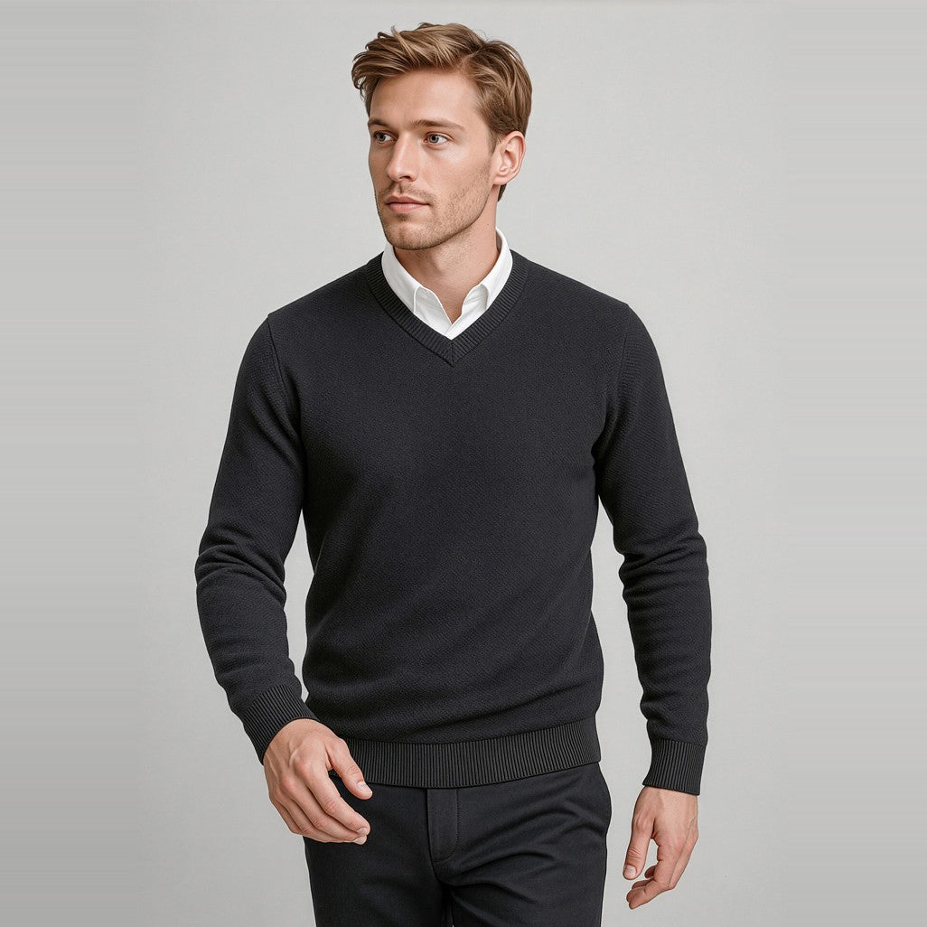 Biz Corporates Osaka Mens Pineapple Knit Jumper RJP266M in Black, worn by model