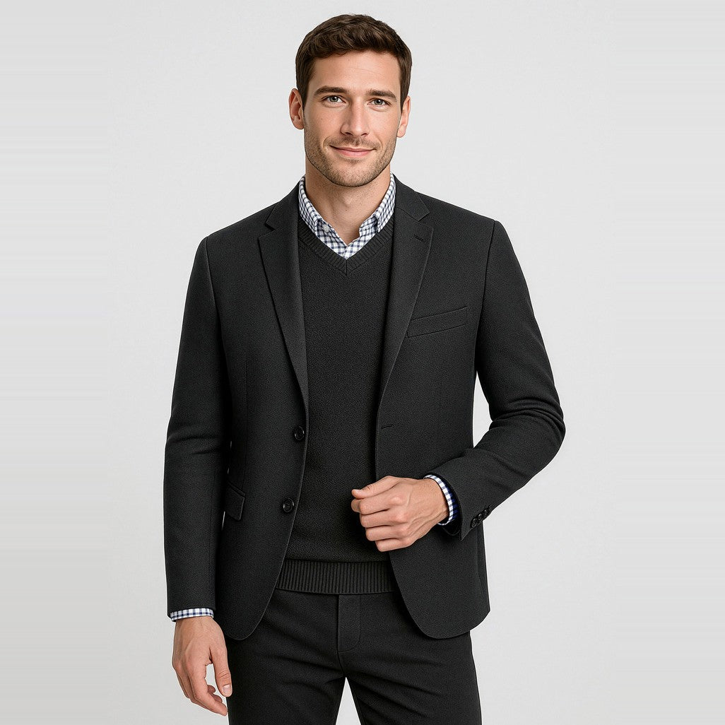 Biz Corporates Osaka Mens Pineapple Knit Jumper RJP266M in Black, worn by model, view 2