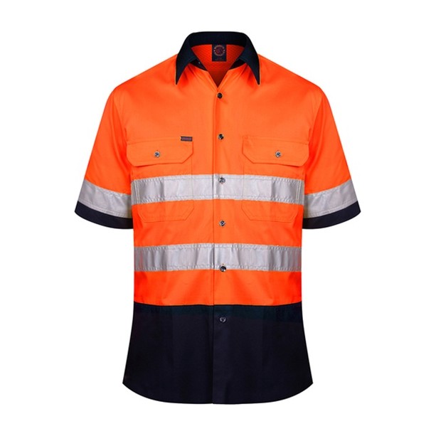 Ritemate 2 Tone Open Front S/S Shirt 50MM Reflective Tape RM1050RS in Orange/Navy
