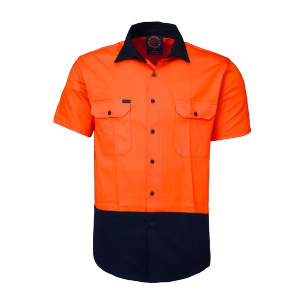 Ritemate 2 Tone Open Front S/S Shirt RM1050S in Orange/Navy