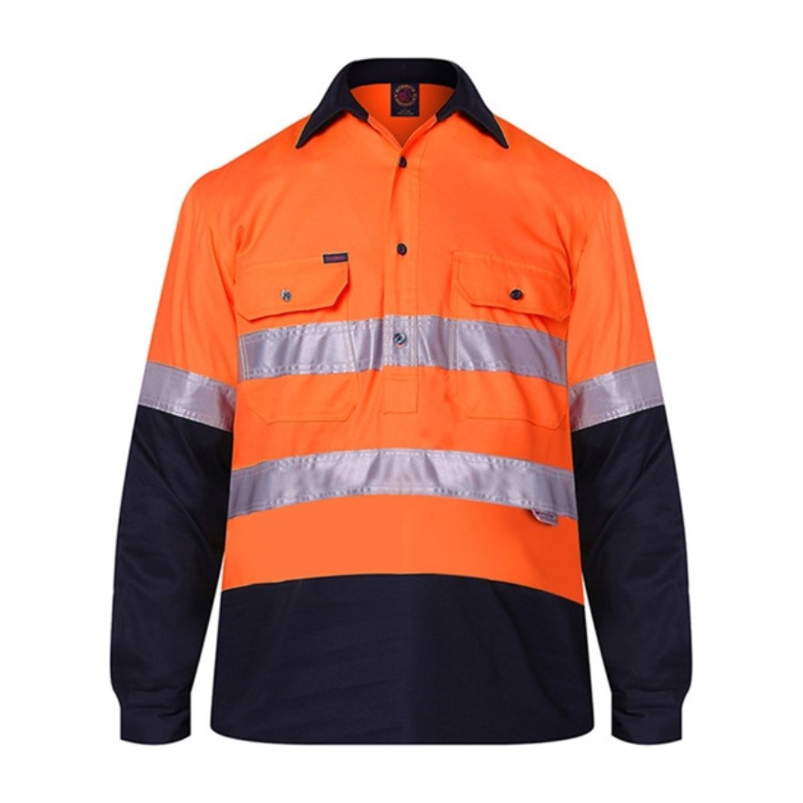Ritemate Closed Front Long Sleeve Shirt 2 Tone 50mm Reflective Tape