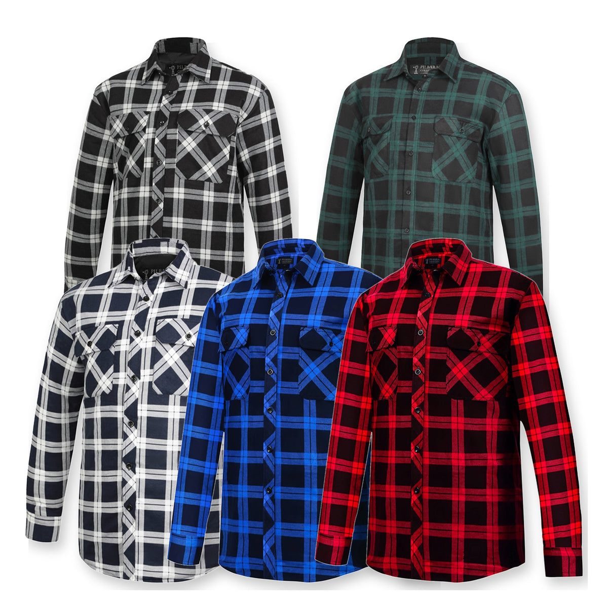 Ritemate Flannelette Quilted Shirt Mens Open Front RM123SQS in 5 colours: Grey-Black, Green-Black, Navy-White, Royal-Navy, Red-Black