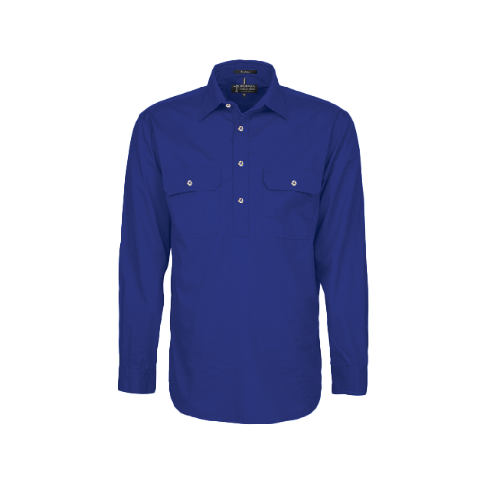 Ritemate Mens Pilbara Closed Front Long Sleeve Shirt RM200CF - Royal