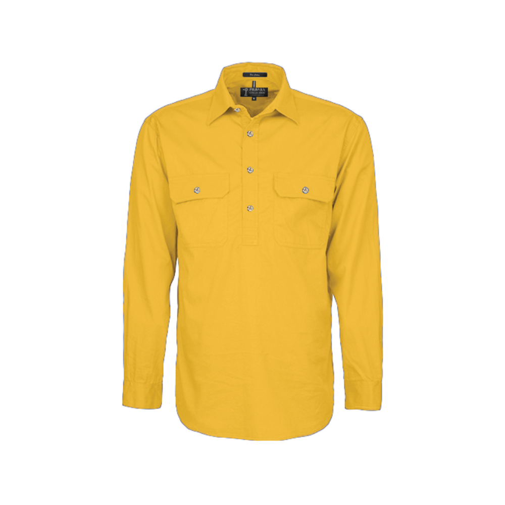 Ritemate Mens Pilbara Closed Front Long Sleeve Shirt RM200CF - Yellowstone