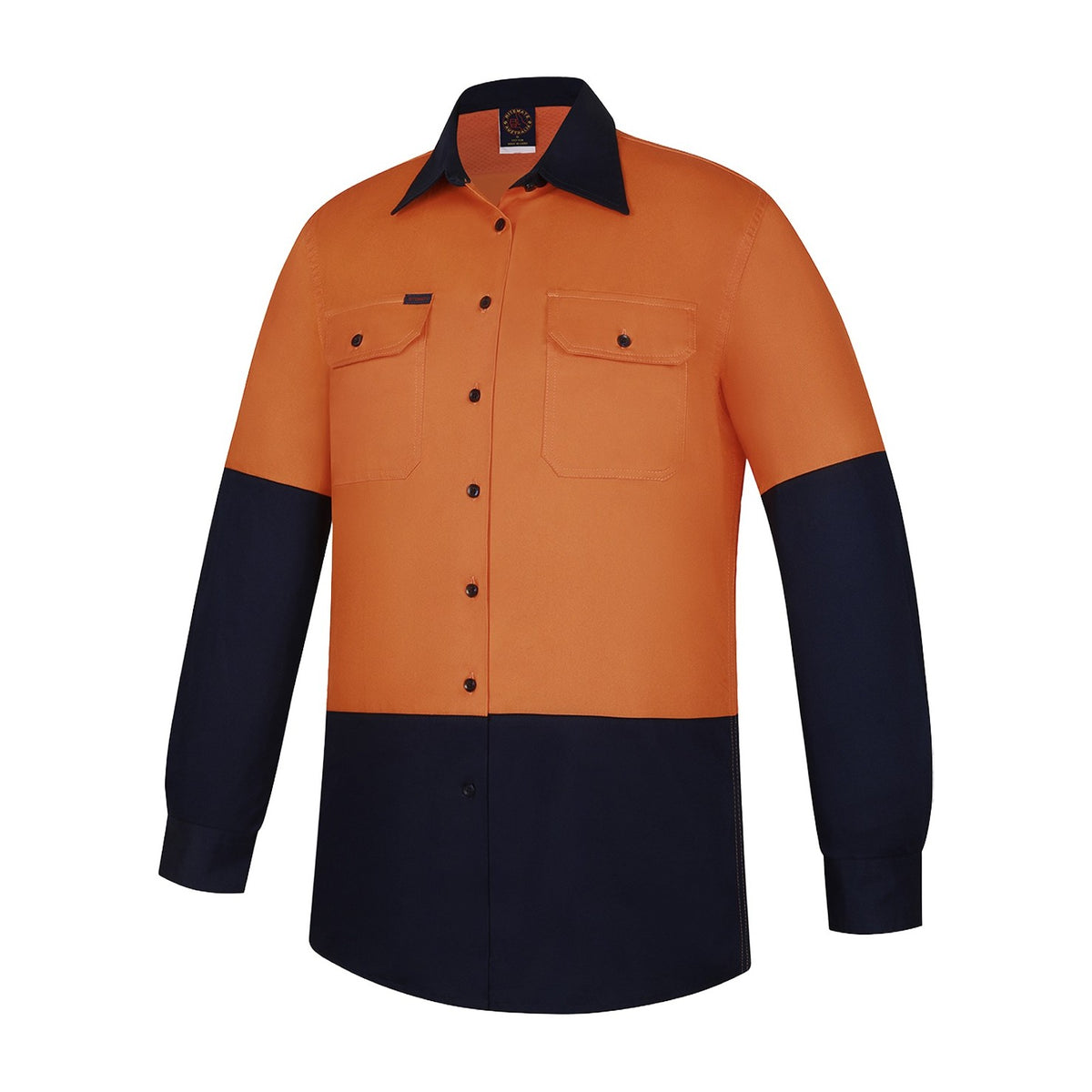 Ritemate Womens 2 Tone Vented Open Front L/W L/S Shirt RM208V2 in Orange/Navy