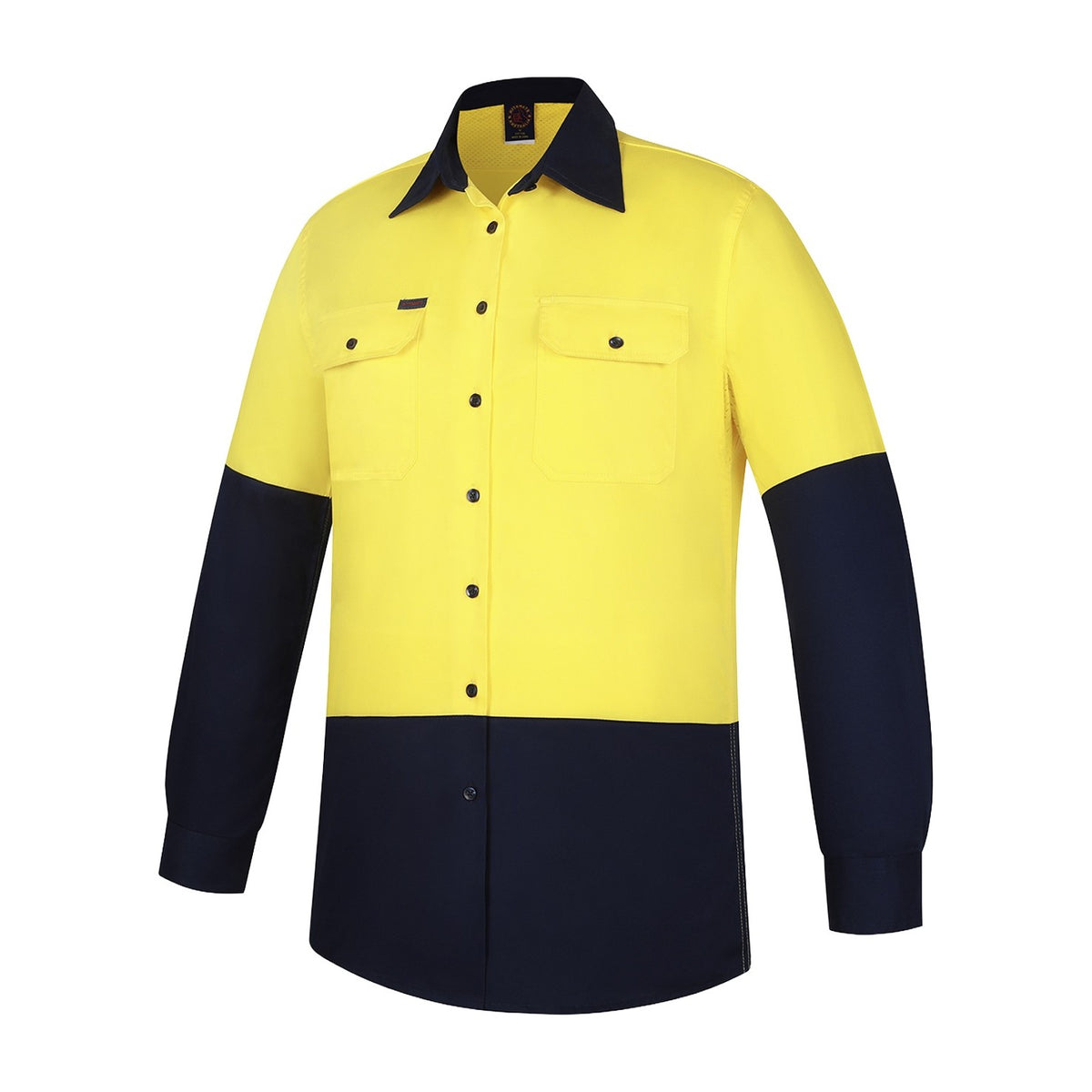 Ritemate Womens 2 Tone Vented Open Front L/W L/S Shirt RM208V2 in Yellow/Navy