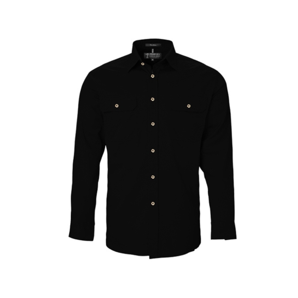 Ritemate Mens Pilbara Open Front LS Shirt RM500BT - Black