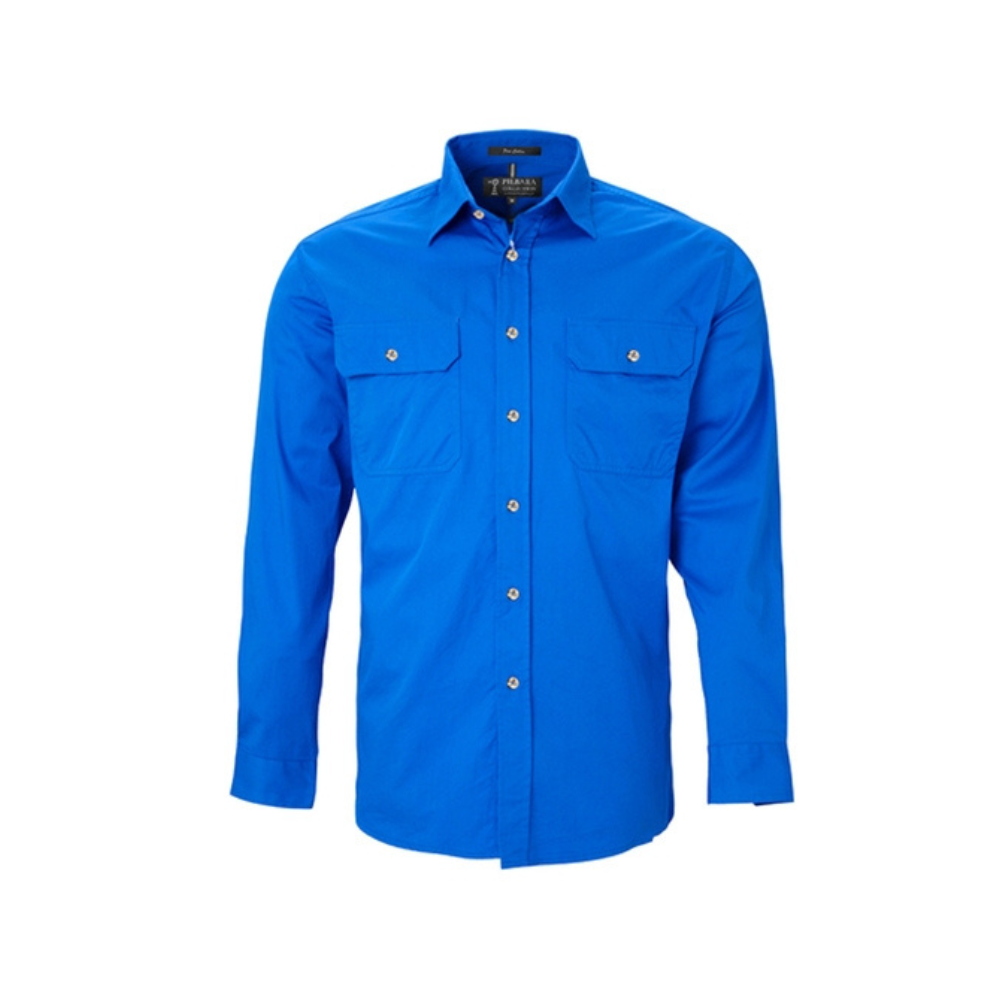 Ritemate Mens Pilbara Open Front LS Shirt RM500BT - Cobalt Blue