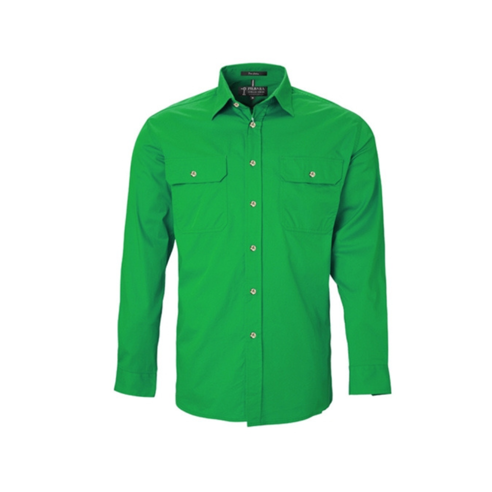 Ritemate Mens Pilbara Open Front LS Shirt RM500BT - Emerald