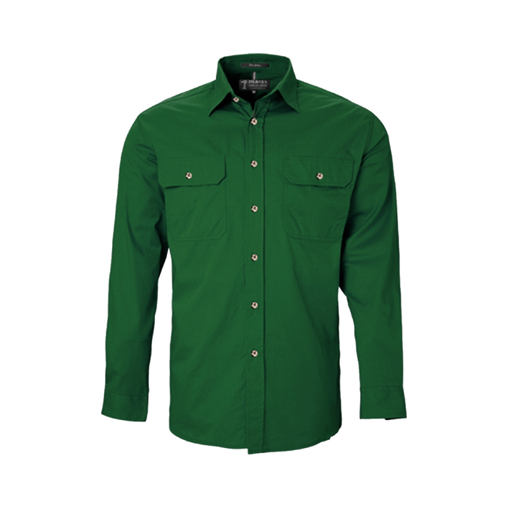 Ritemate Mens Pilbara Open Front LS Shirt RM500BT - Green