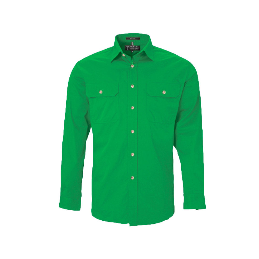 Ritemate Mens Pilbara Open Front Long Sleeve Shirt RM500BT - Kelly Green
