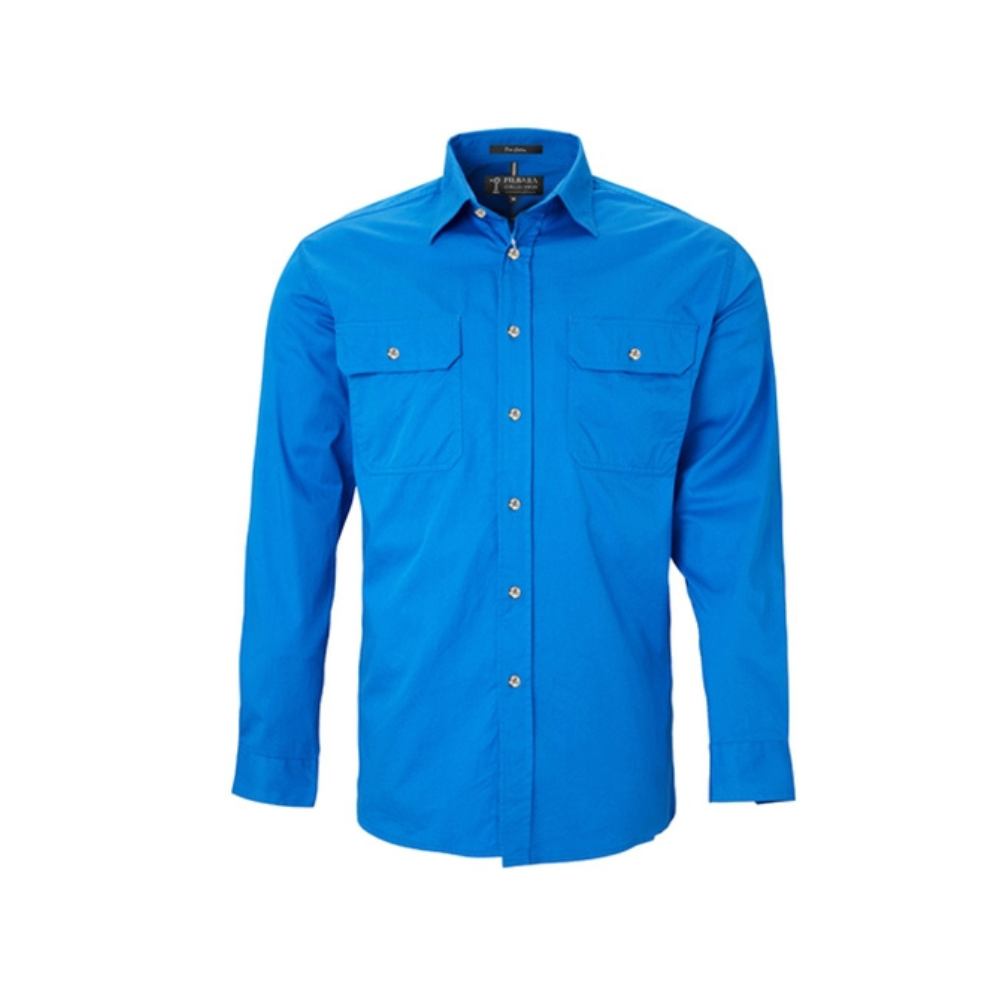 Ritemate Mens Pilbara Open Front LS Shirt RM500BT - Light Blue