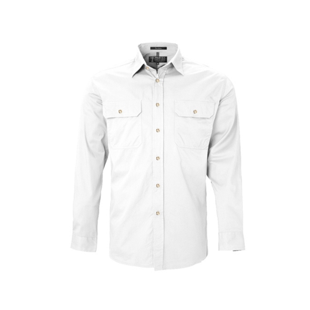 Ritemate Mens Pilbara Open Front LS Shirt RM500BT - White