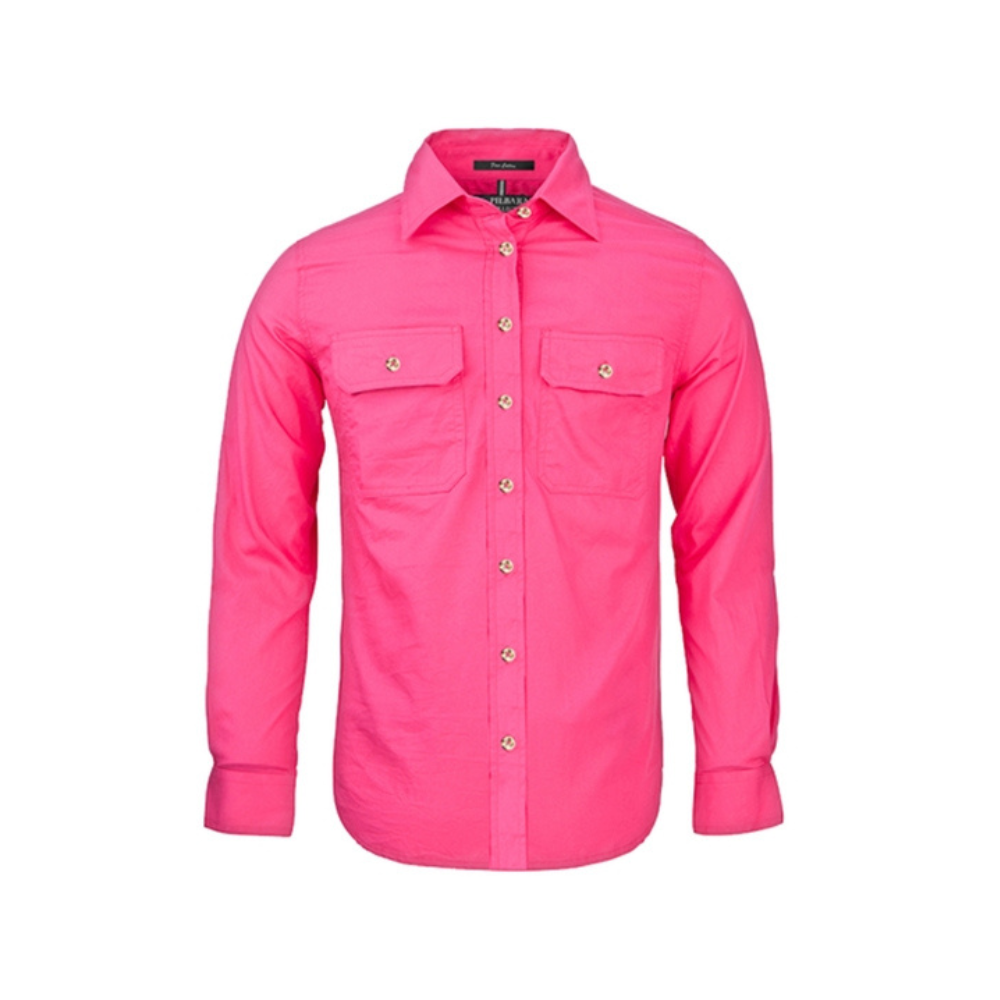 Ritemate Womens Pilbara Open Front LS Shirt RM600BT - Hot Pink