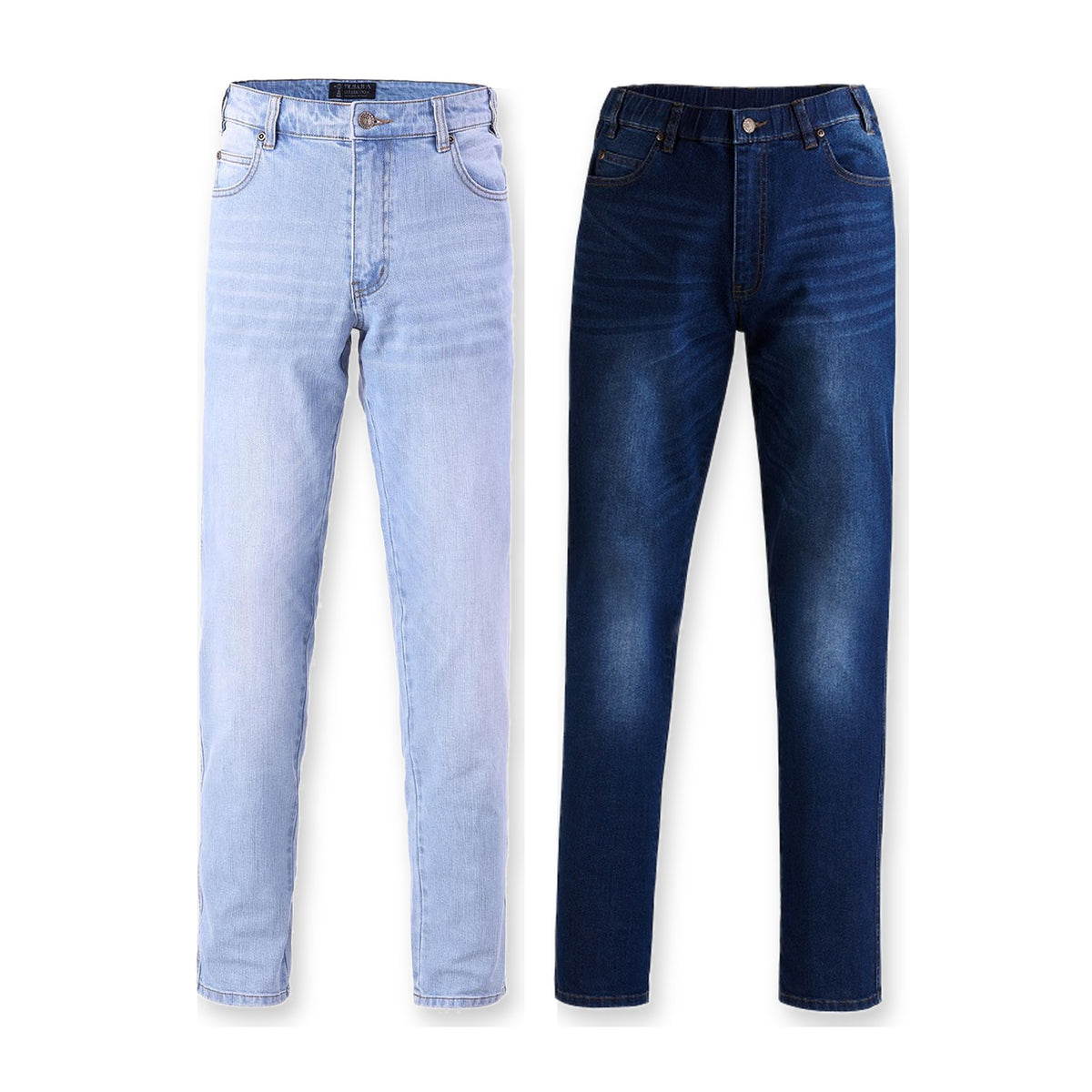 Pilbara Mens Distress Denim Stretch Jeans RMPC016 in 2 colours: Acid Wash, Blue