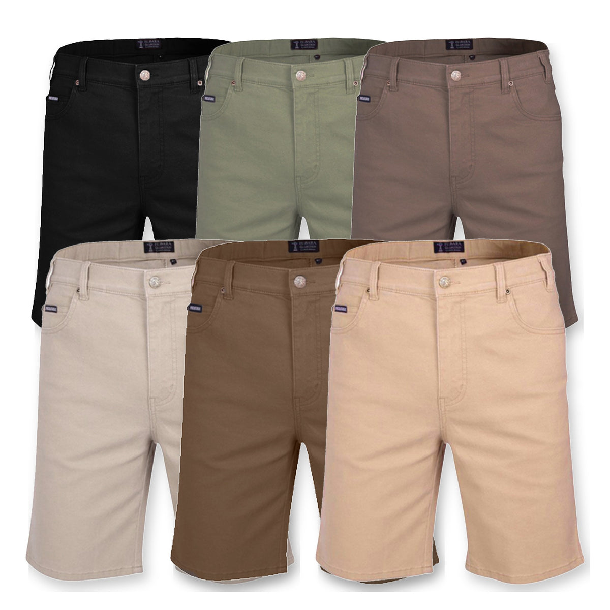 Pilbara Mens Cotton Stretch Jean Shorts RMPC033 in 6 colours: Black, Seagrass, Vintage Grey, Cement, Whisky, Wheat